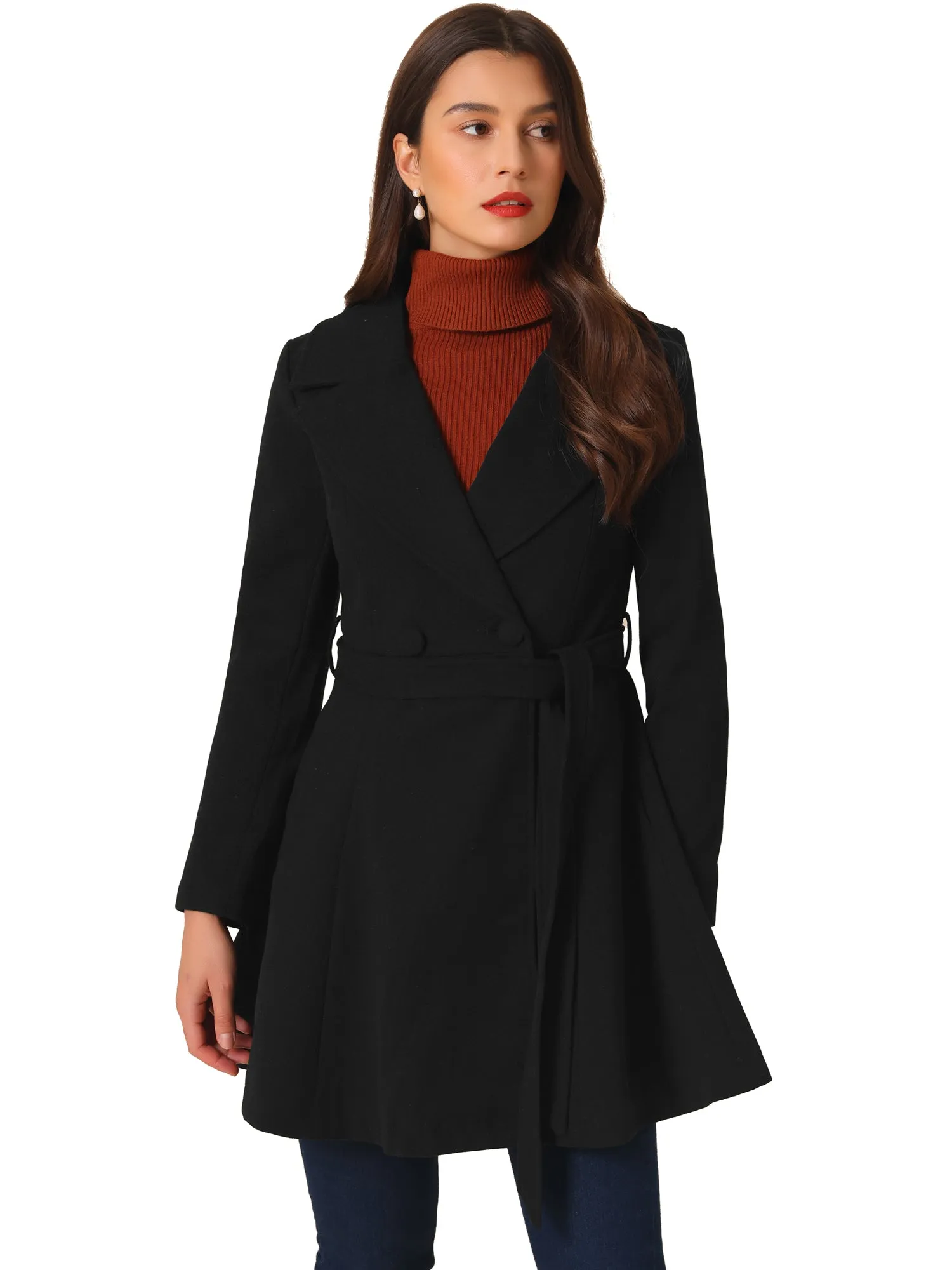 Elegant Overcoat Shawl Collar Single Winter Belted Long Coat