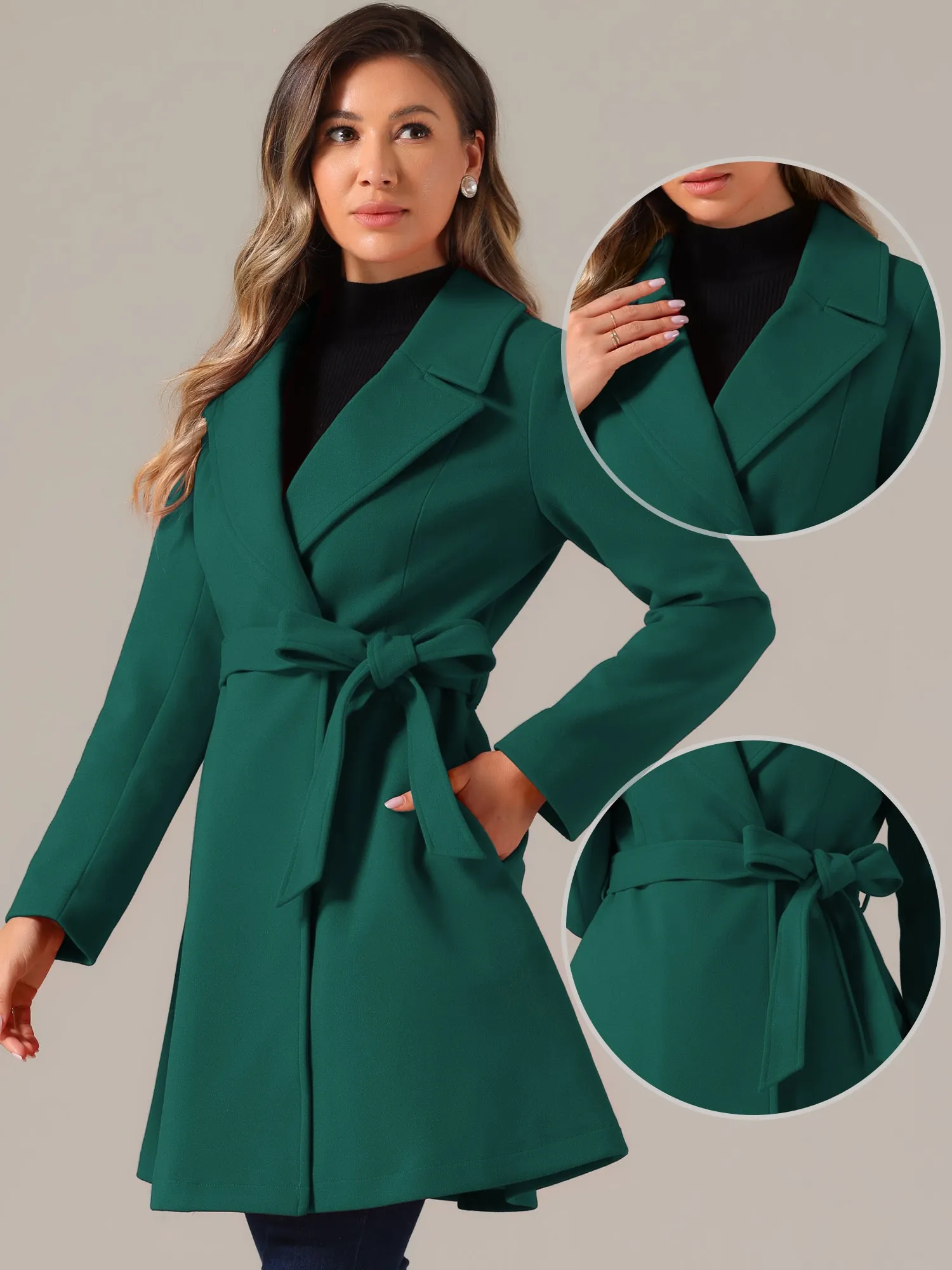Elegant Overcoat Shawl Collar Single Winter Belted Long Coat