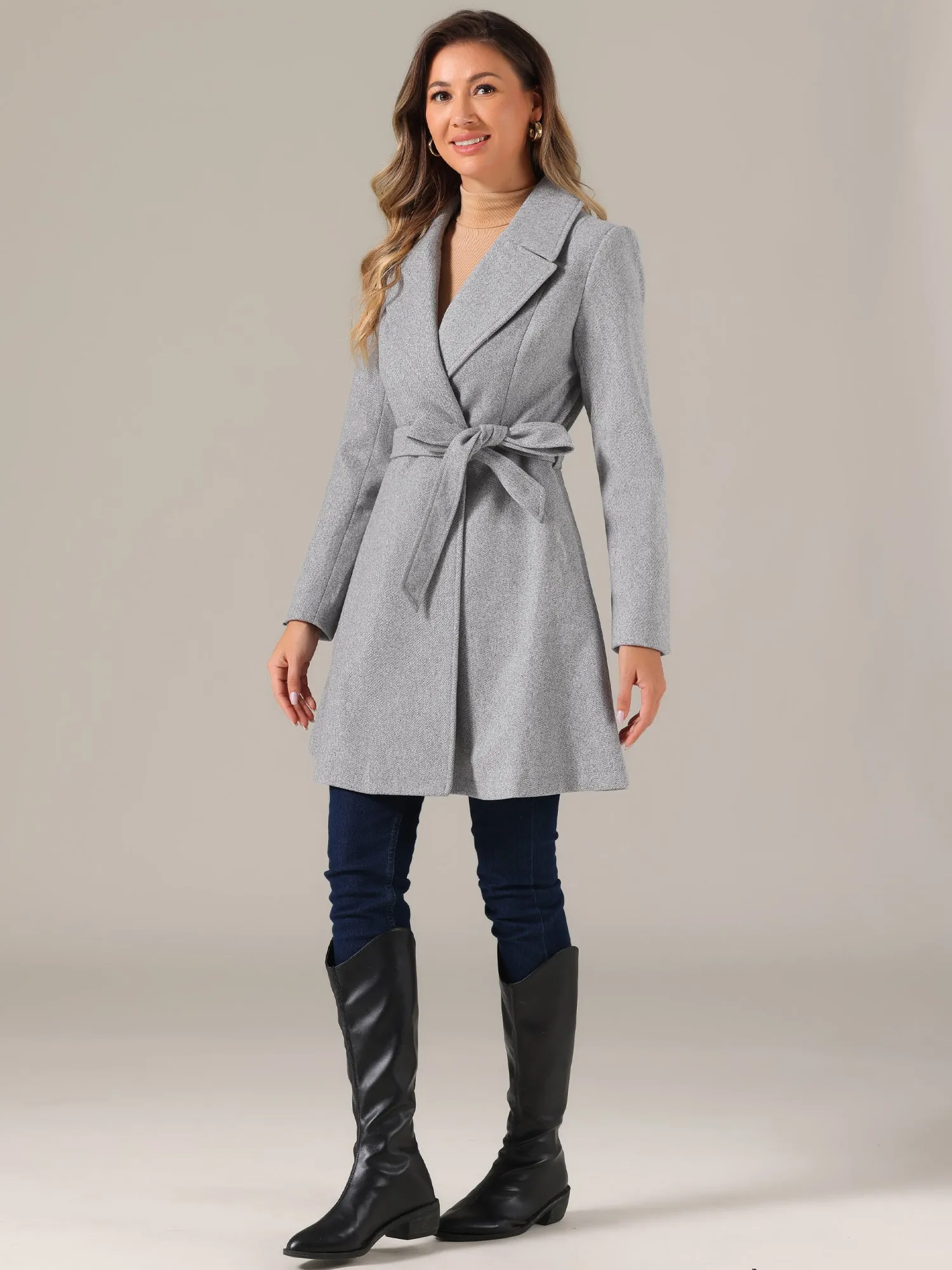 Elegant Overcoat Shawl Collar Single Winter Belted Long Coat