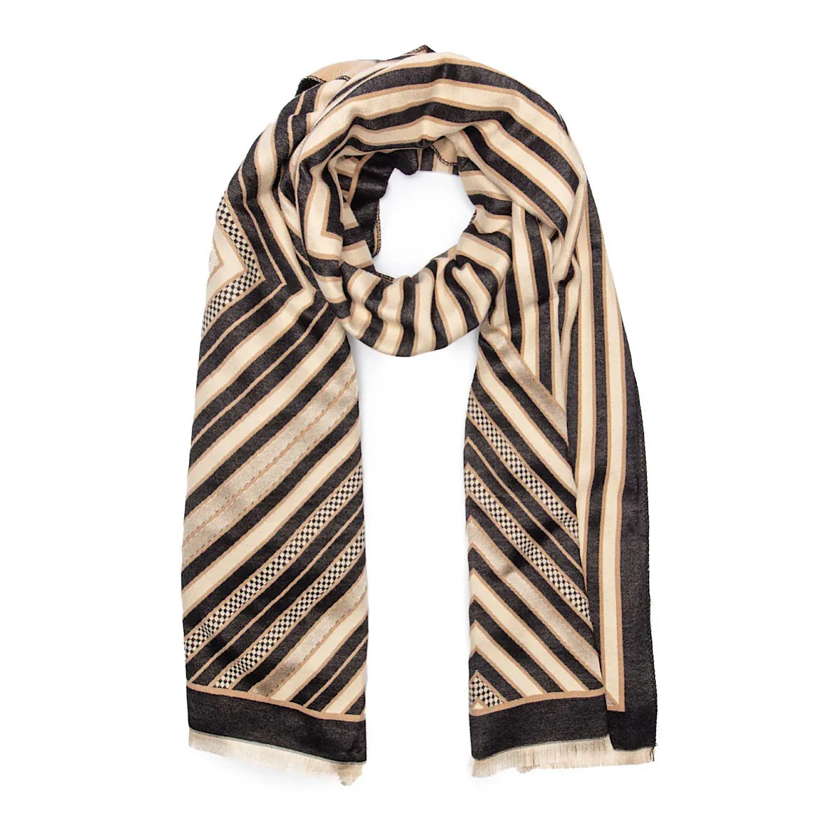 Elie Beaumont Boxed Winter Scarf - Black & Ivory Art Deco