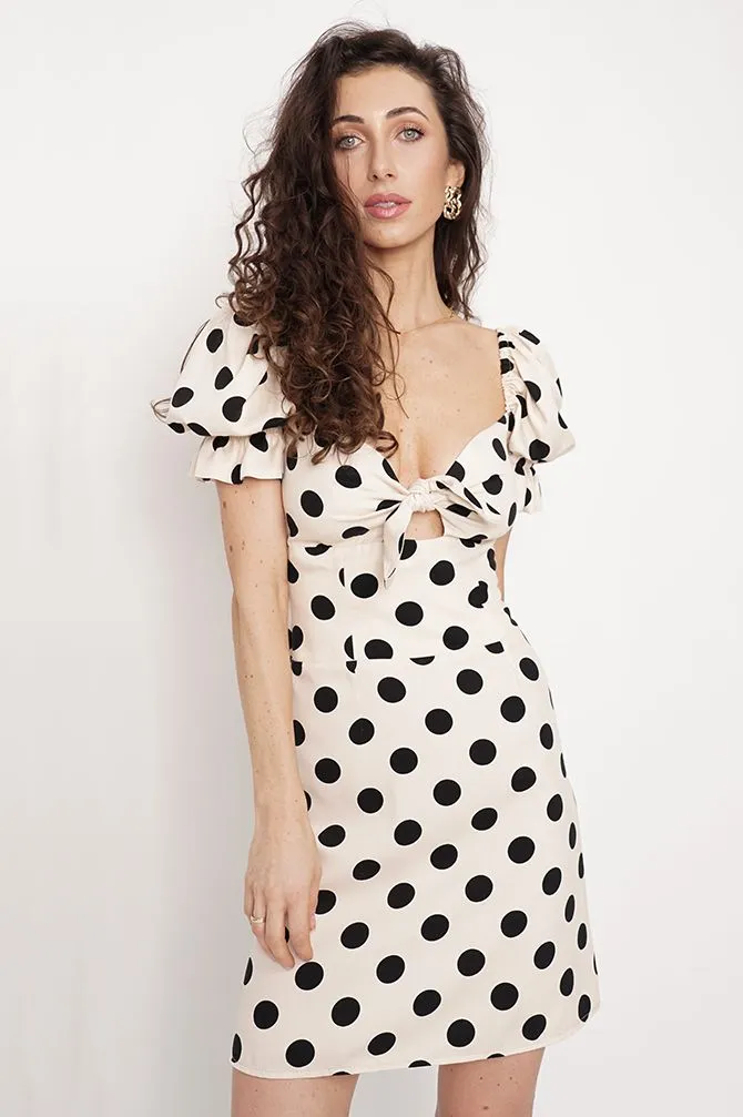 Elodie Dress White/Black Dot Pattern