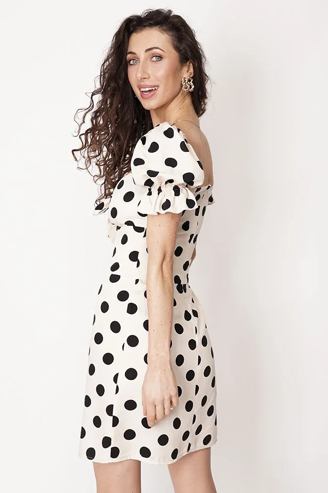 Elodie Dress White/Black Dot Pattern