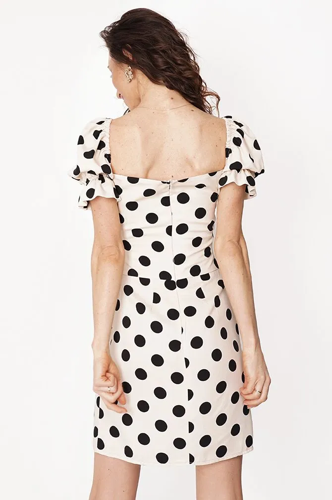Elodie Dress White/Black Dot Pattern