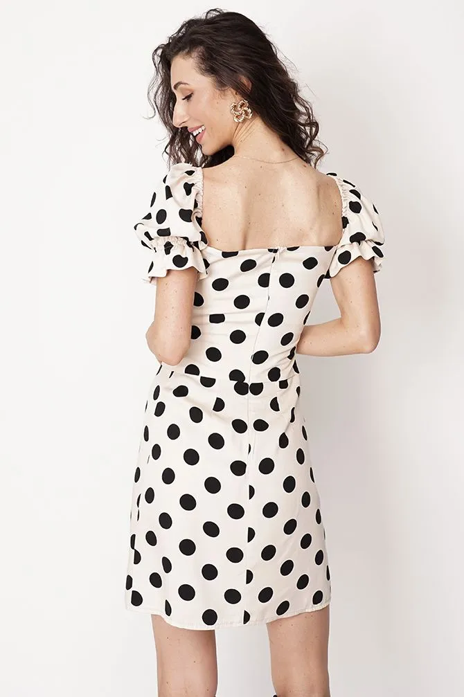 Elodie Dress White/Black Dot Pattern