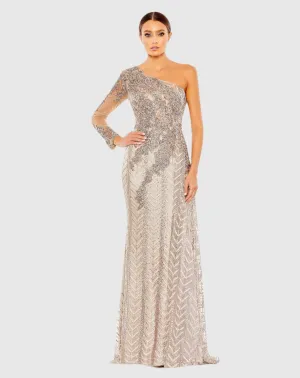 Embellished One Shoulder A Line Gown