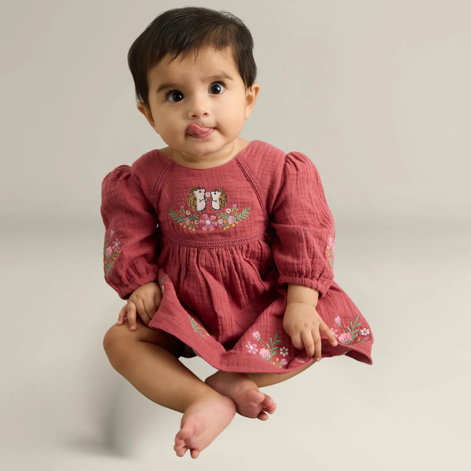 Embroidered Maroon Double Cloth Dress