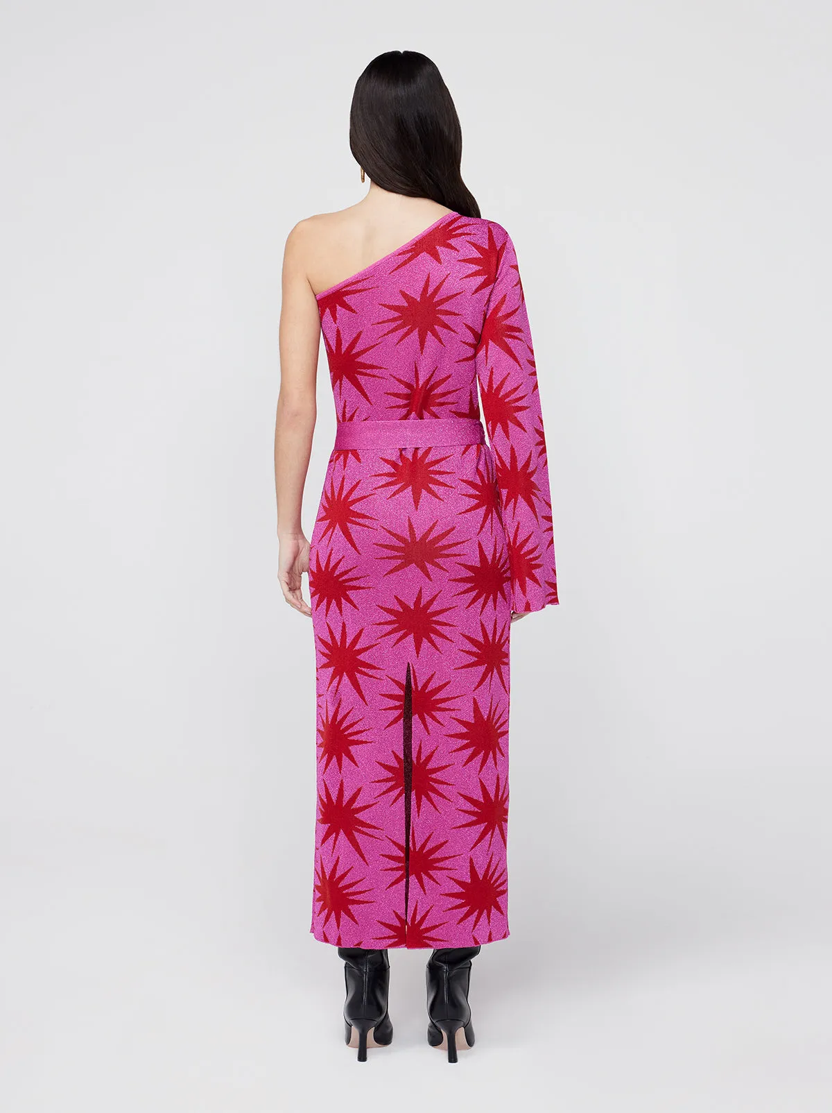 Esme Pink Star Lurex Knit One Shoulder Dress