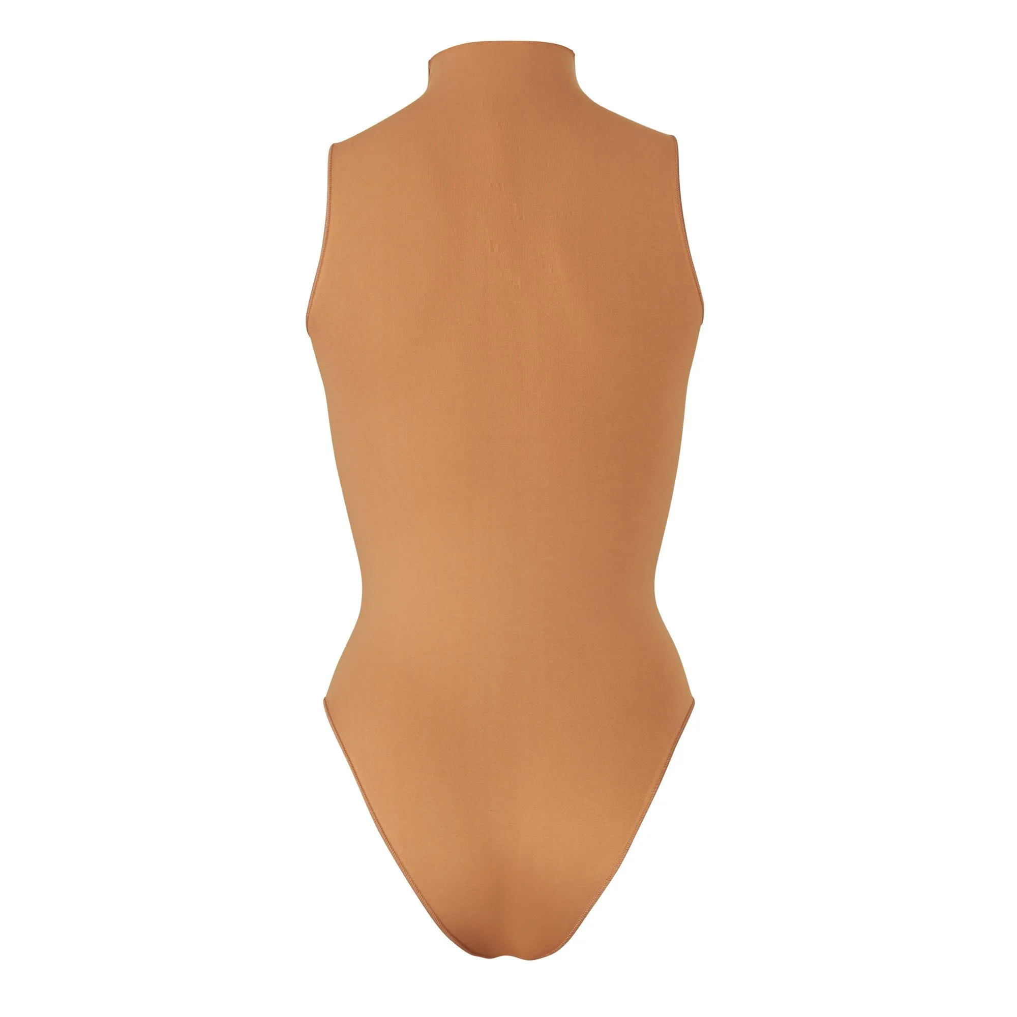 ESSENTIAL MOCK NECK SLEEVELESS BODYSUIT | CAMEL
