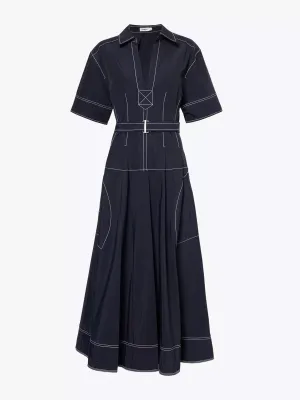 Esti V-neck cotton-blend woven midi dress