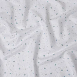 Ethereal Marble Floral Printed Linen Fabric, 150 cm Width - Ice Blue Accents on White-D18742