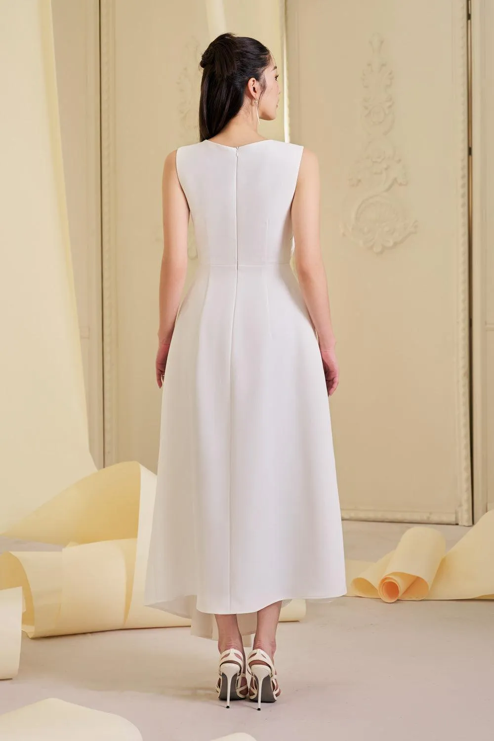 Evara Asymmetric Twisted Cotton Spandex Ankle Length Dress