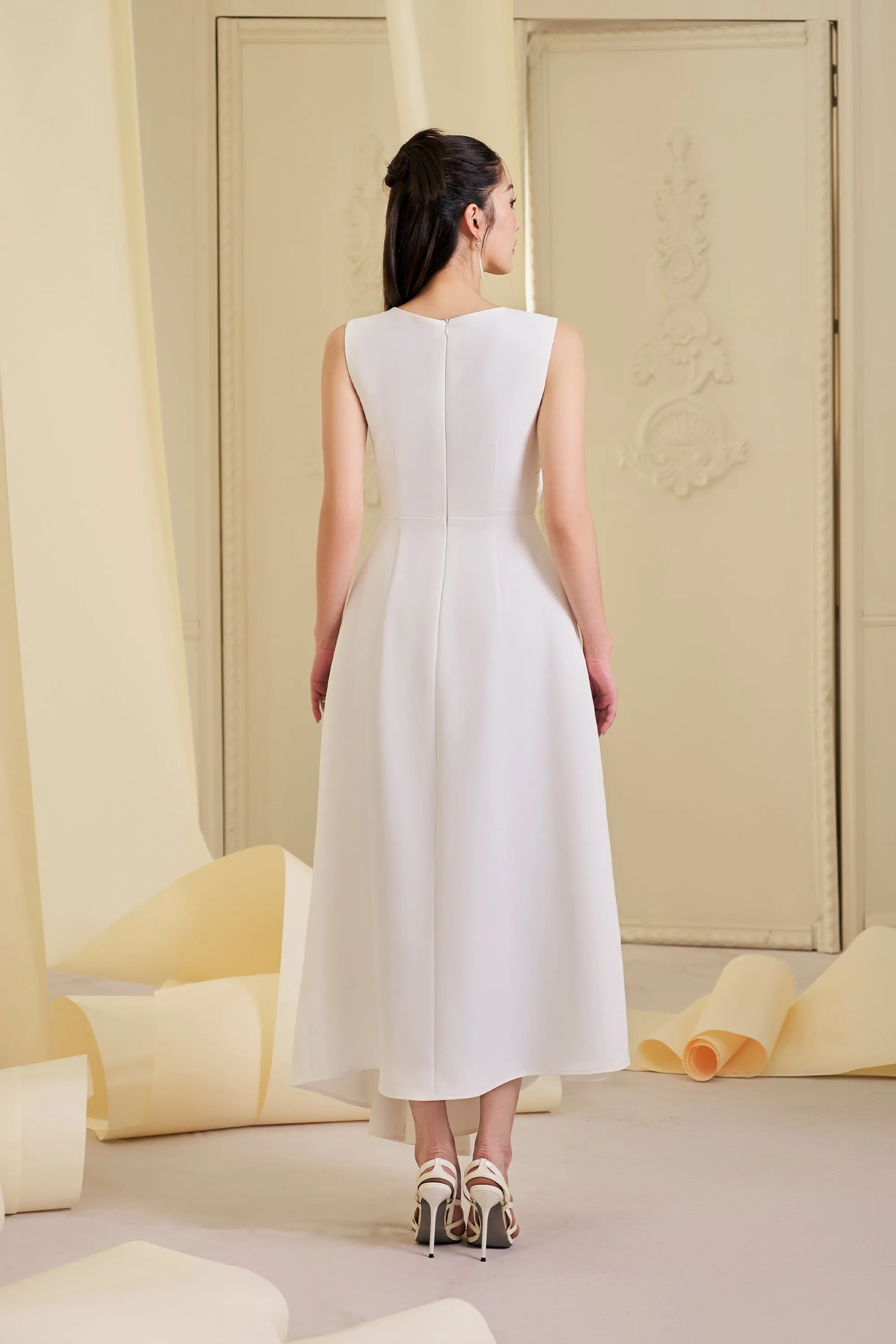 Evara Asymmetric Twisted Cotton Spandex Ankle Length Dress