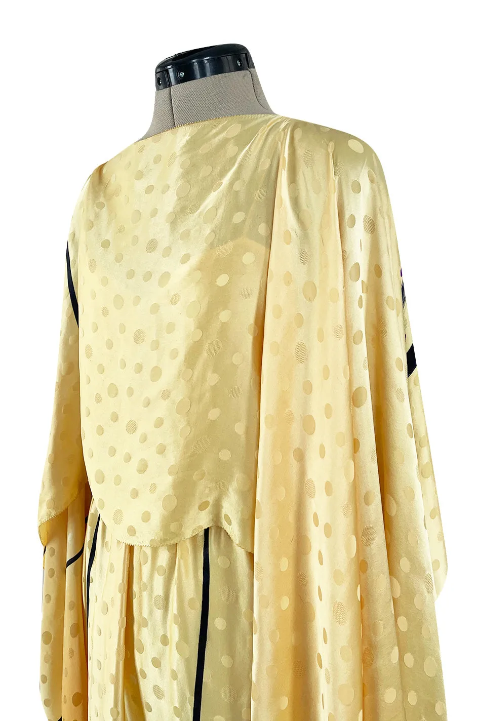 Extraordinary 1970s Holly's Harp Hand Painted Silk Multi-Wear Dress w Metallic Accents & Applique