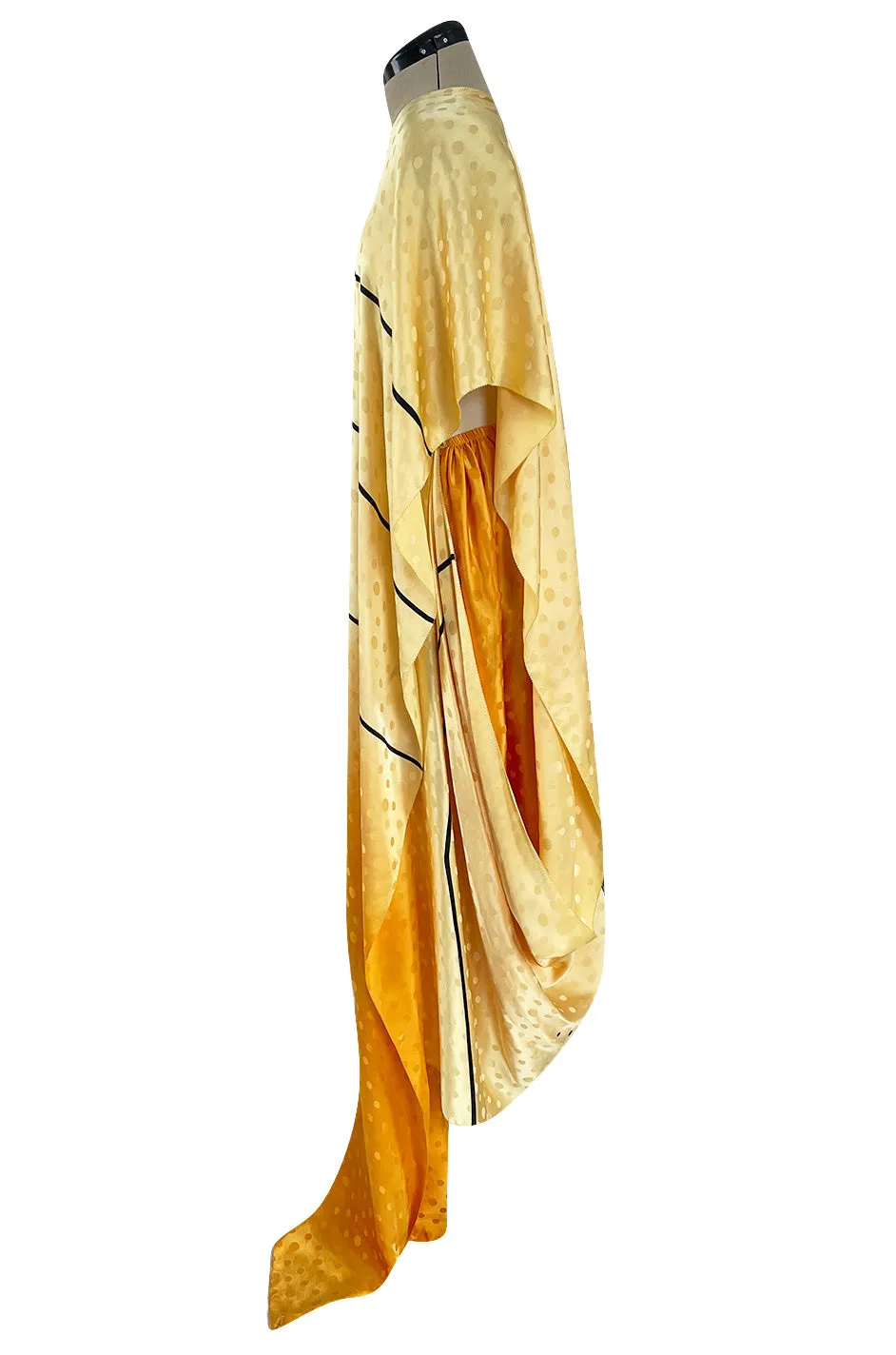 Extraordinary 1970s Holly's Harp Hand Painted Silk Multi-Wear Dress w Metallic Accents & Applique
