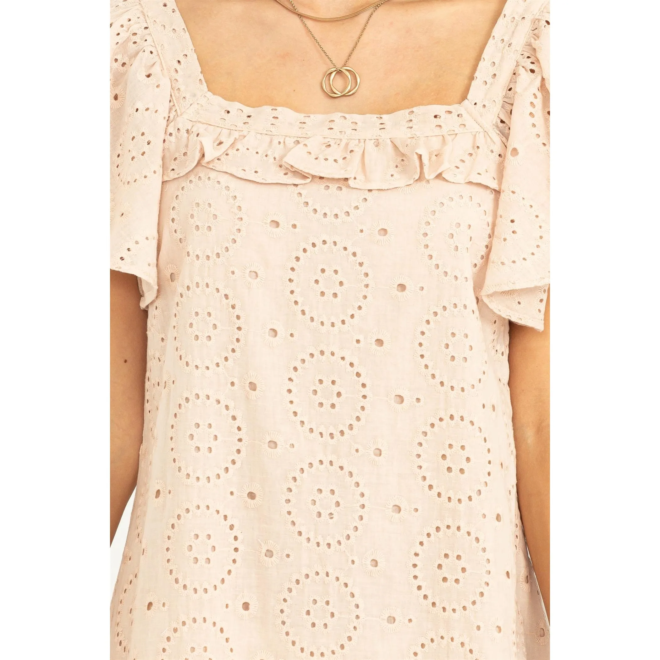 EYELET DRESS - TAUPE