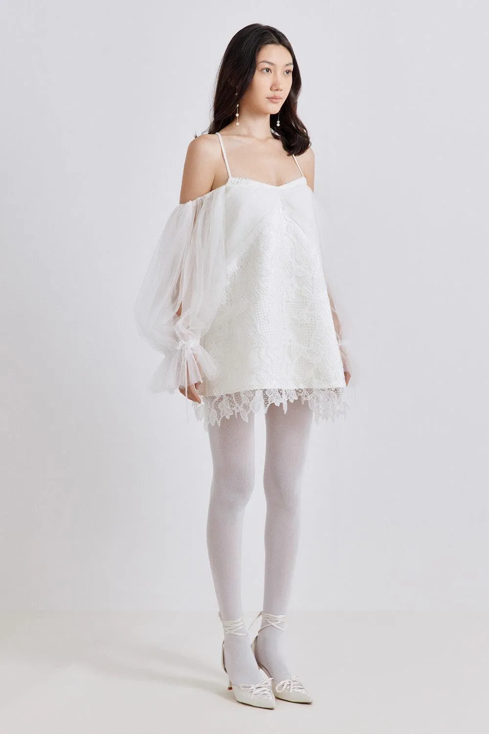 Farissa Trapezoid Cold Shoulder Sleeved Lace Mini Dress