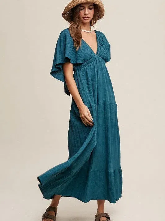 Fashion is an Attitude V-Neck Ruffle Sleeve Flowy Maxi Dress