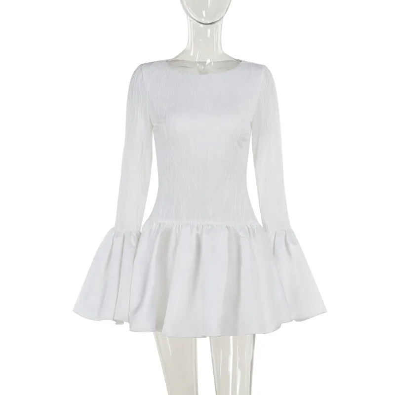 Fashionkova avant garde dress to impress Autumn 2024 New Socialite Style Elegant Slim Texture Long Sleeve Ruffled Mini Dress Women