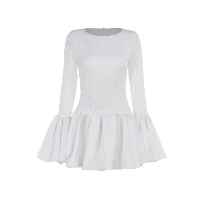 Fashionkova avant garde dress to impress Autumn 2024 New Socialite Style Elegant Slim Texture Long Sleeve Ruffled Mini Dress Women