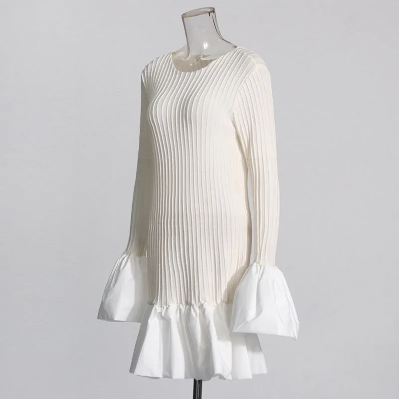 Fashionkova avant garde dress to impress French Style Long Sleeve round Neck Dress Women's 2024 Autumn New Celebrity Style Ruffled High-Grade Knitted Skirt