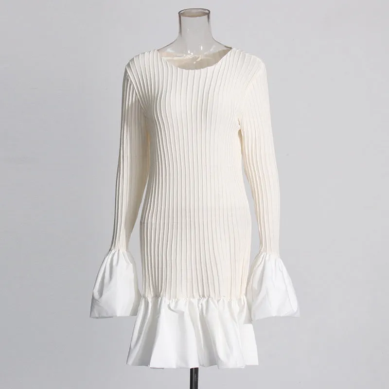 Fashionkova avant garde dress to impress French Style Long Sleeve round Neck Dress Women's 2024 Autumn New Celebrity Style Ruffled High-Grade Knitted Skirt