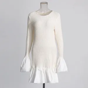 Fashionkova avant garde dress to impress French Style Long Sleeve round Neck Dress Women's 2024 Autumn New Celebrity Style Ruffled High-Grade Knitted Skirt