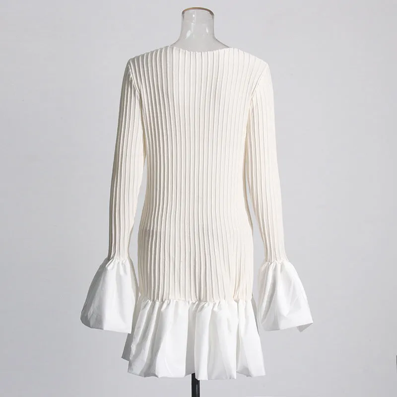 Fashionkova avant garde dress to impress French Style Long Sleeve round Neck Dress Women's 2024 Autumn New Celebrity Style Ruffled High-Grade Knitted Skirt