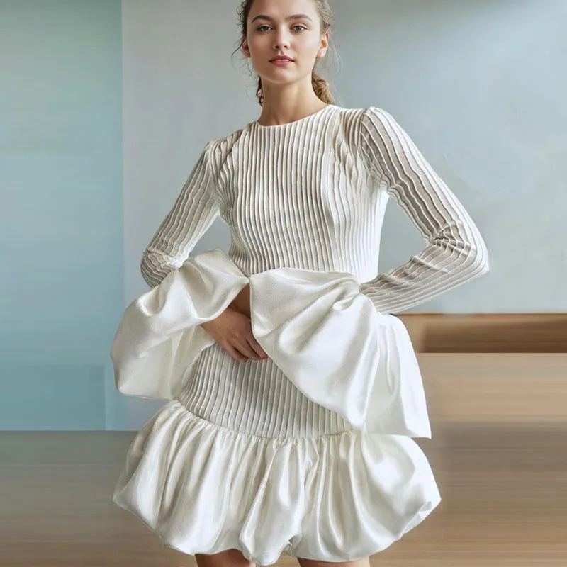 Fashionkova avant garde dress to impress French Style Long Sleeve round Neck Dress Women's 2024 Autumn New Celebrity Style Ruffled High-Grade Knitted Skirt