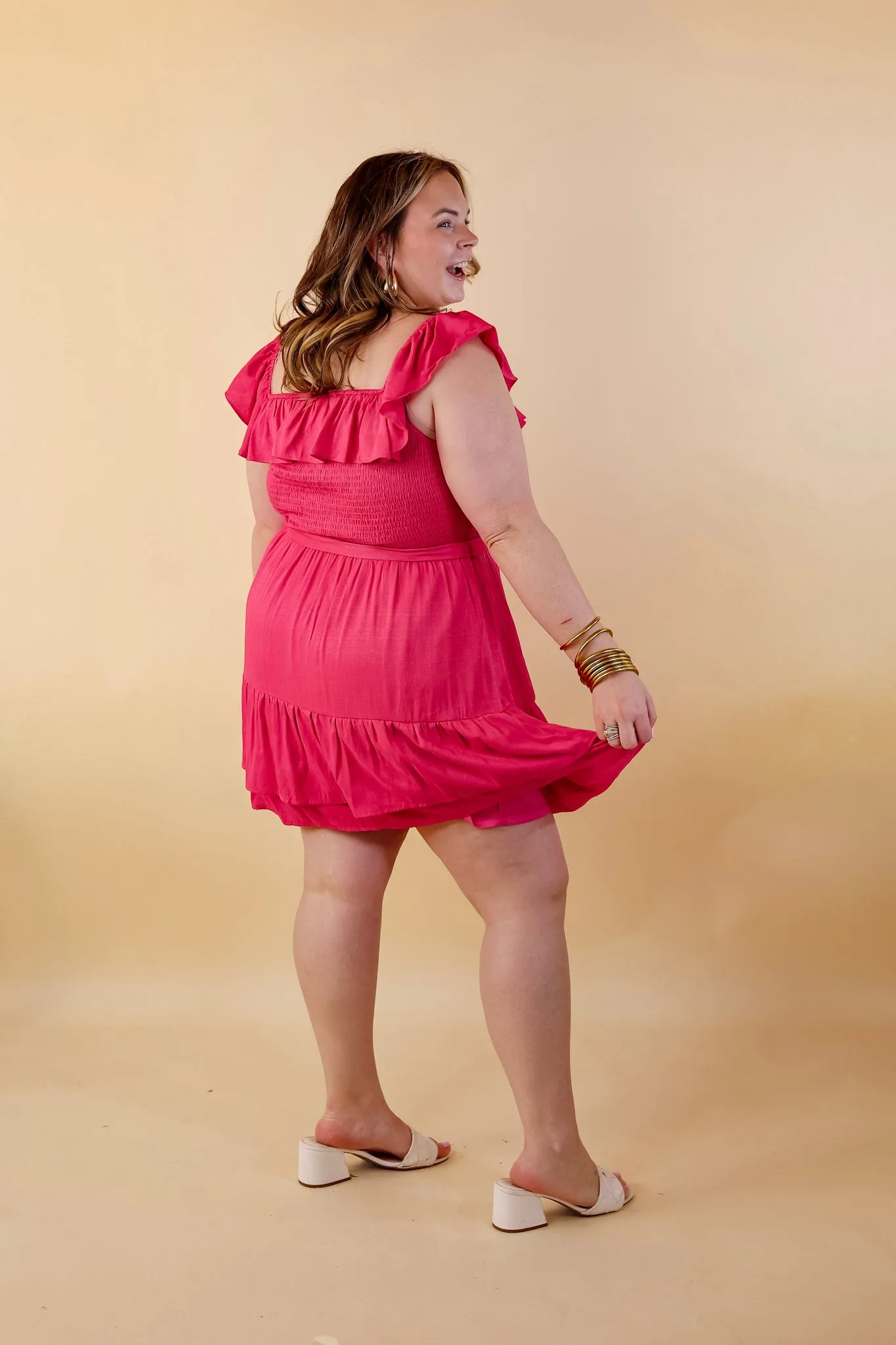 Feeling Refined Ruffle Tiered Dress with Smocked Bodice in Hot Pink