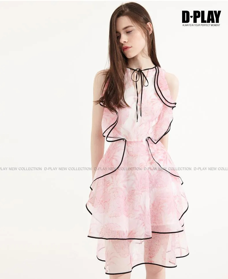 FINAL SALE lotus leaf lace yarn pink avant-garde dress- Toli