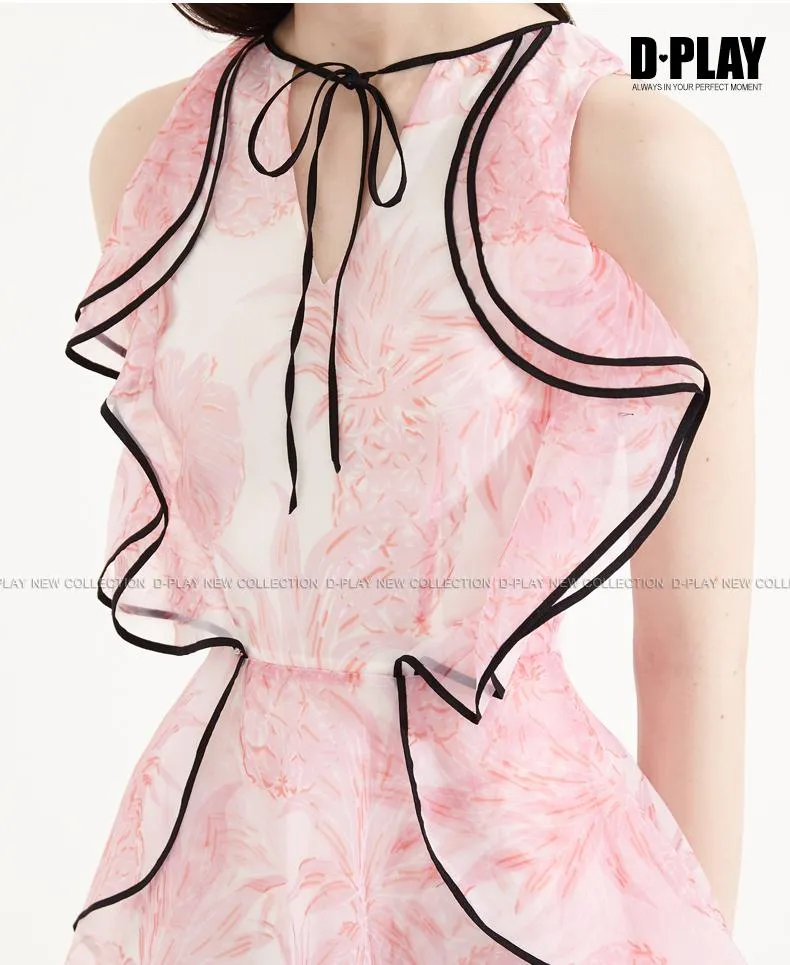 FINAL SALE lotus leaf lace yarn pink avant-garde dress- Toli