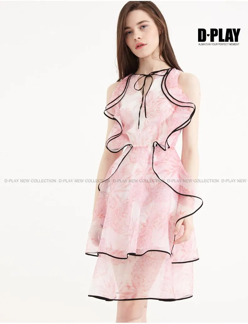 FINAL SALE lotus leaf lace yarn pink avant-garde dress- Toli