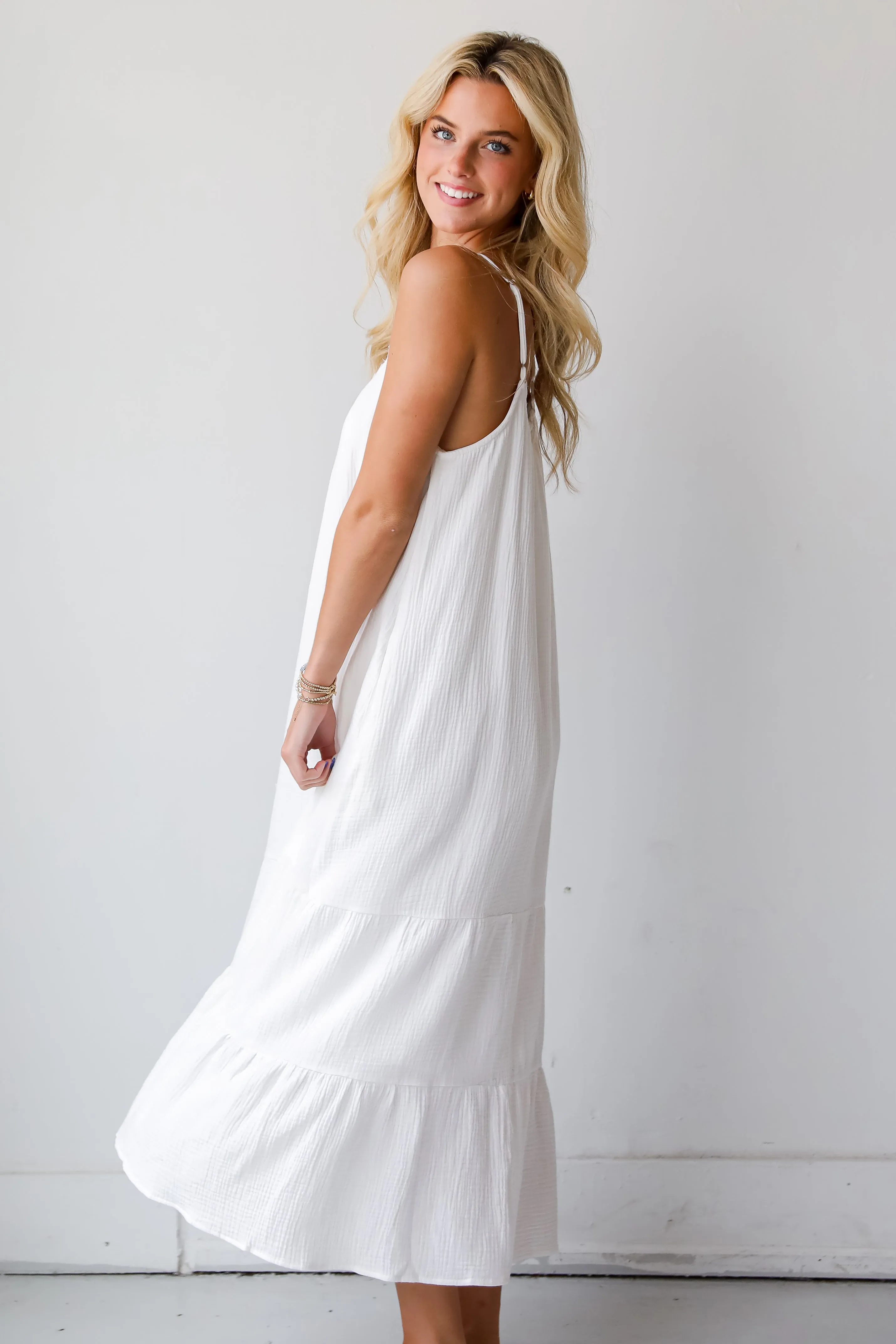 FINAL SALE - Sunkissed Cutie White Linen Maxi Dress