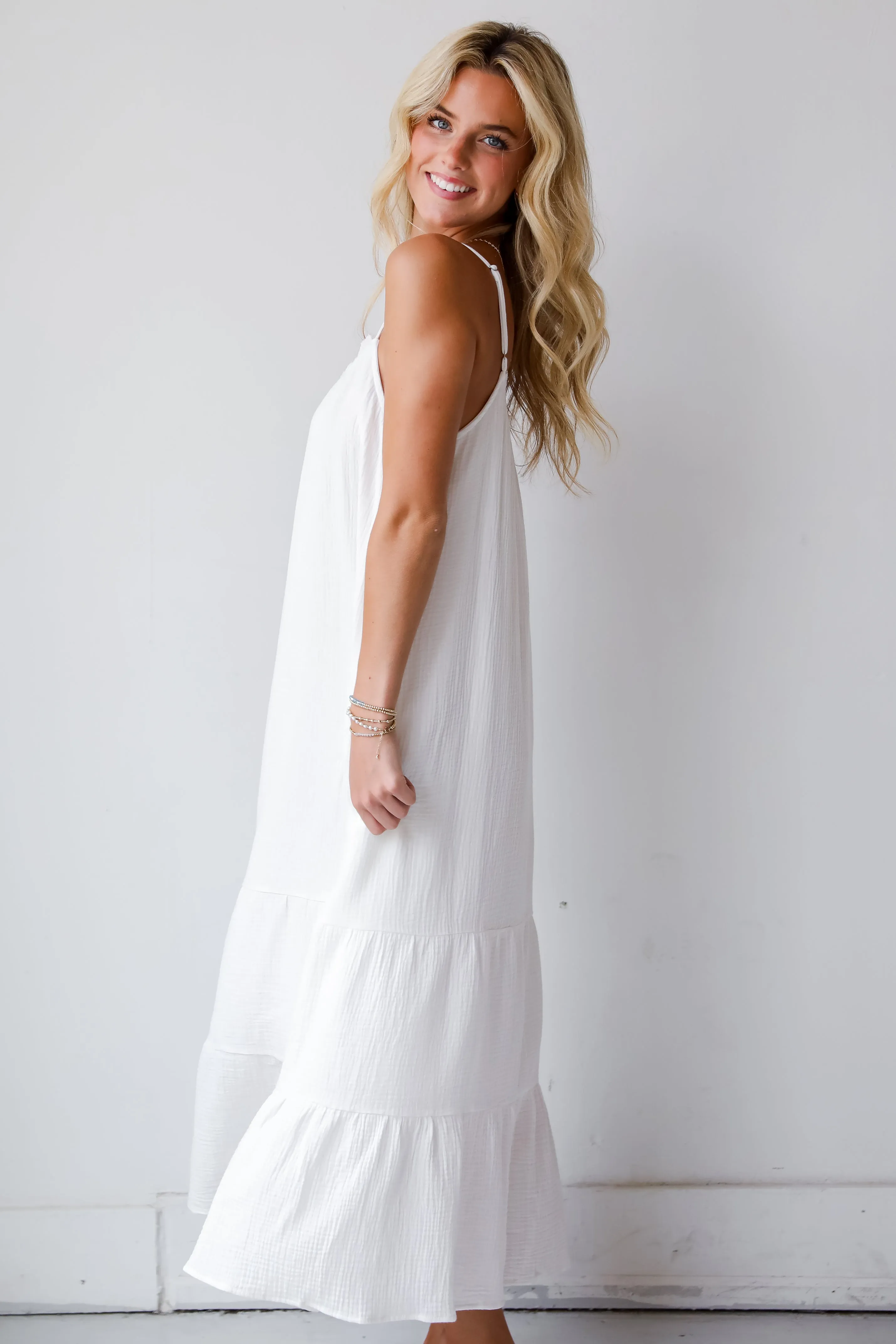 FINAL SALE - Sunkissed Cutie White Linen Maxi Dress