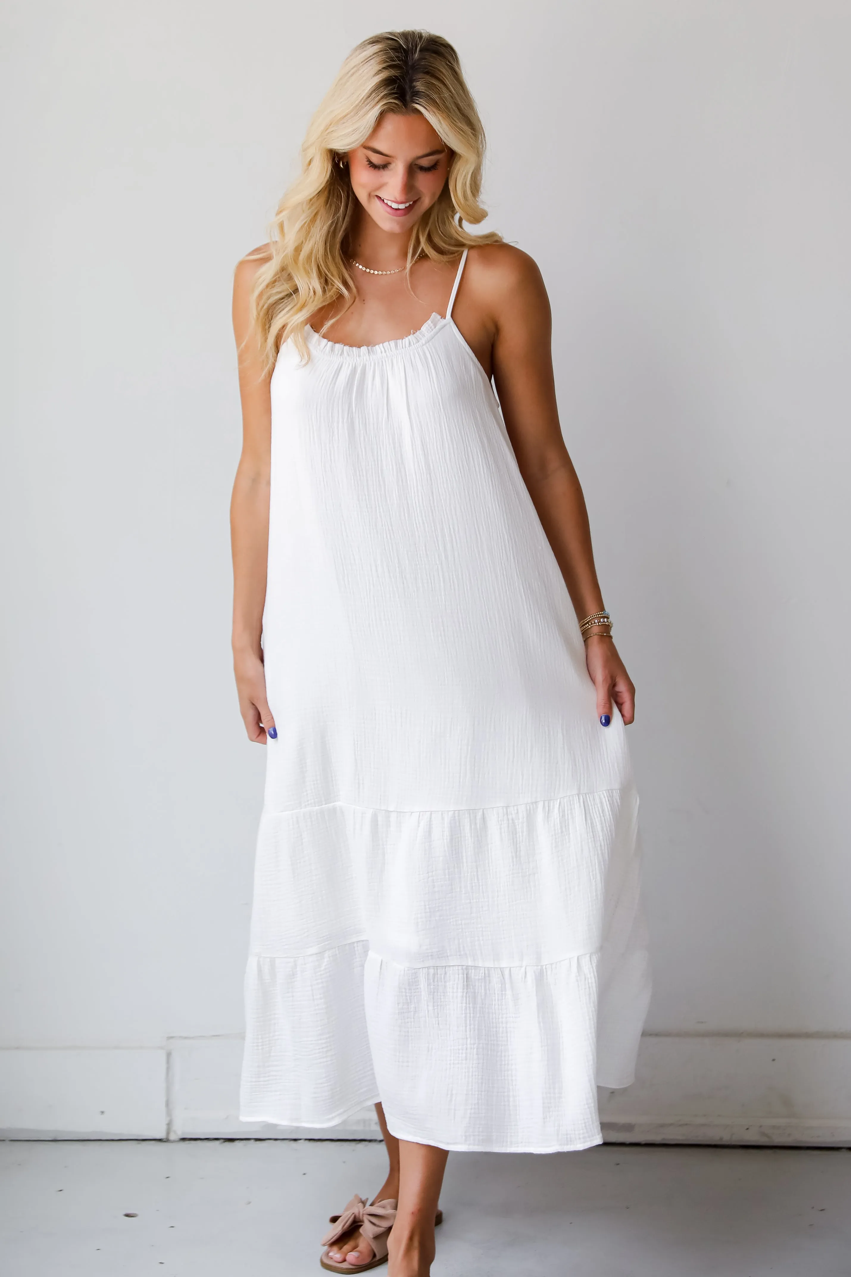 FINAL SALE - Sunkissed Cutie White Linen Maxi Dress