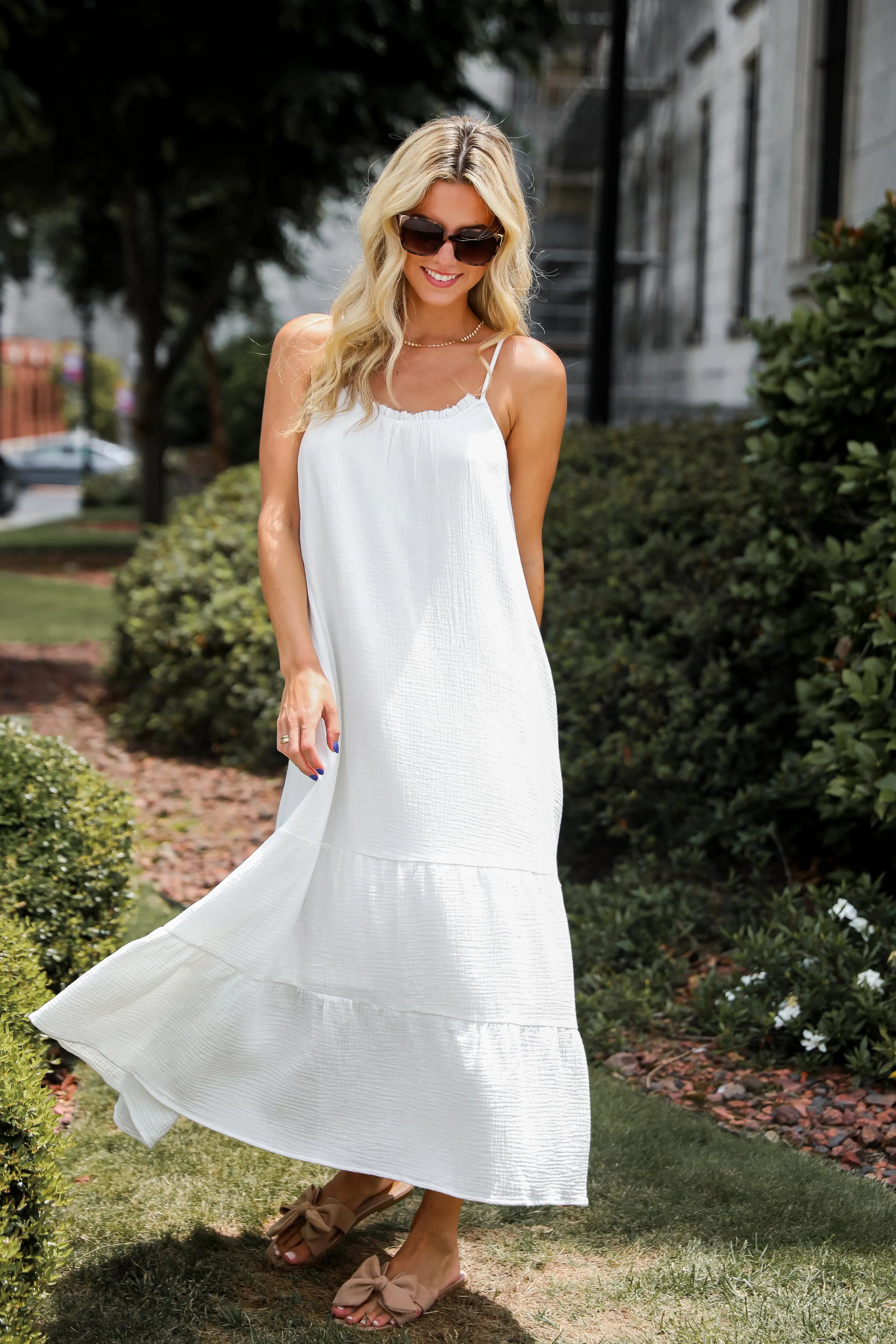 FINAL SALE - Sunkissed Cutie White Linen Maxi Dress