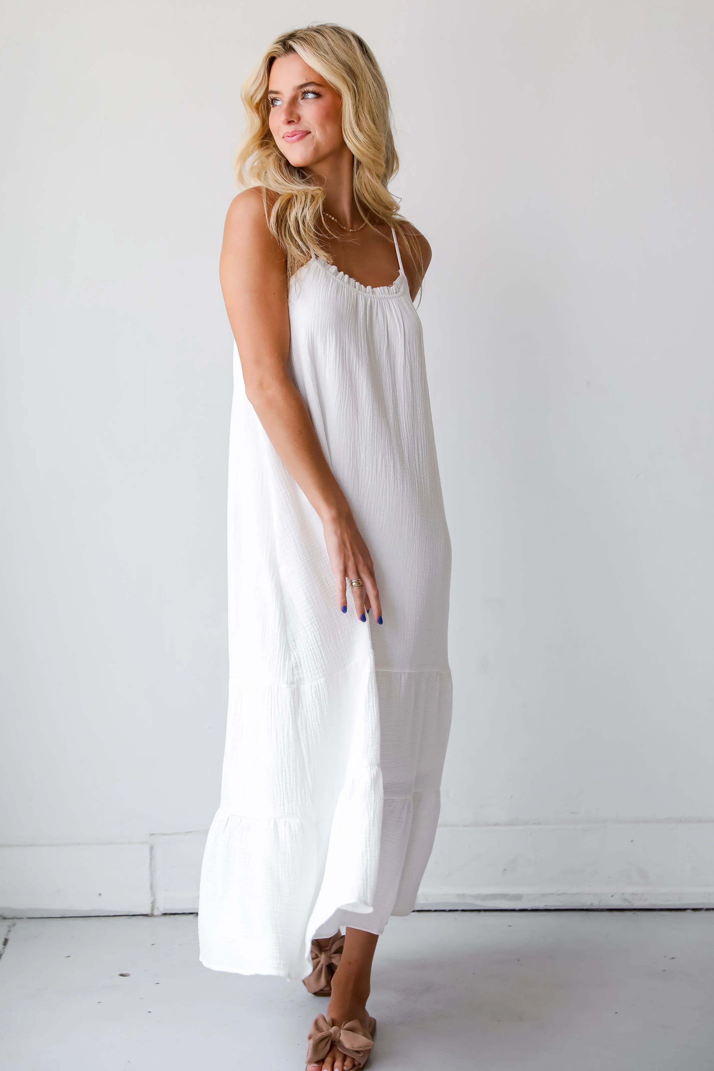 FINAL SALE - Sunkissed Cutie White Linen Maxi Dress