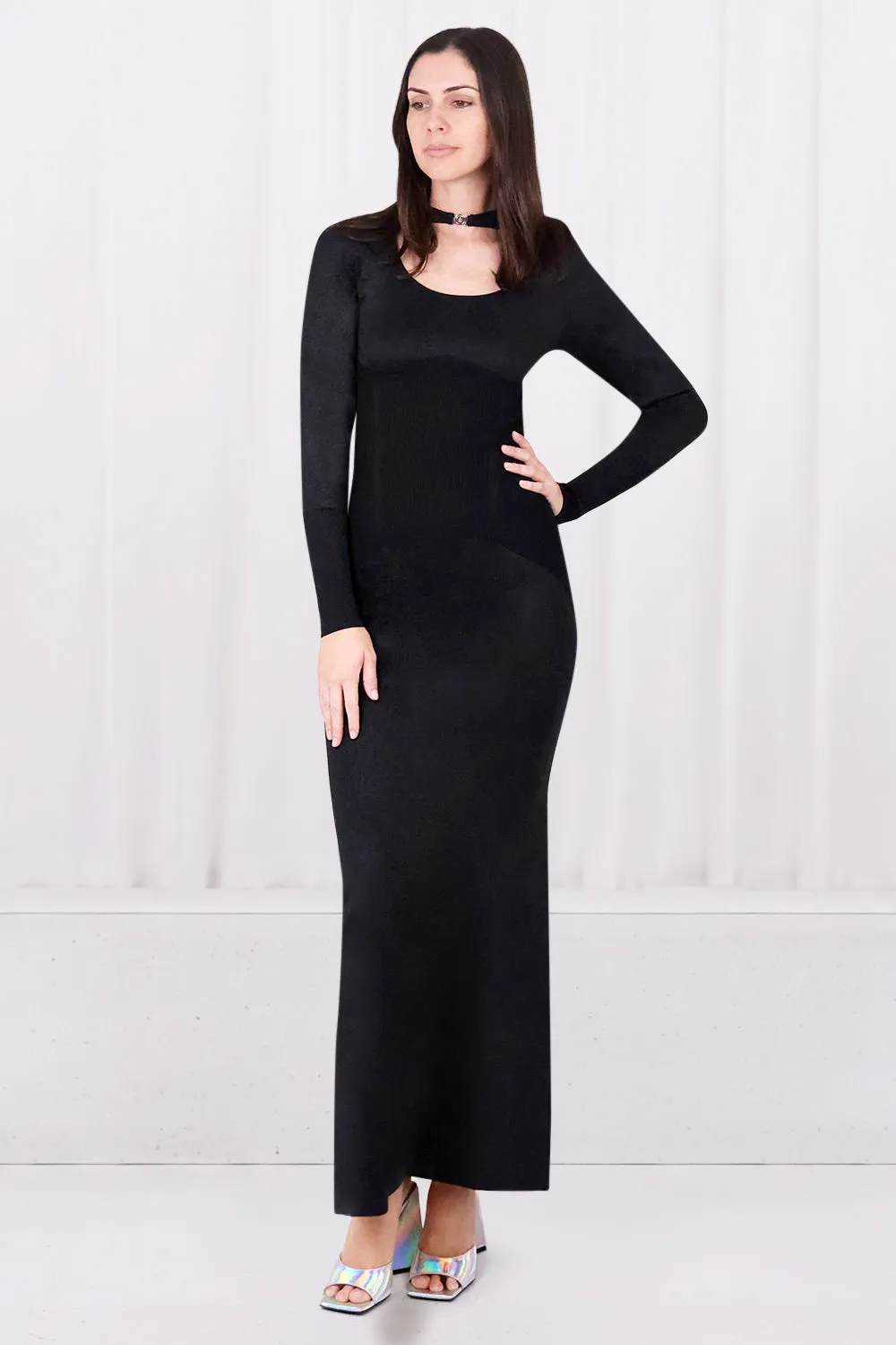 FINE RIB MIDI DRESS | BLACK