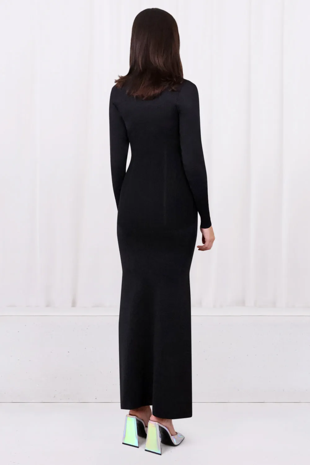 FINE RIB MIDI DRESS | BLACK