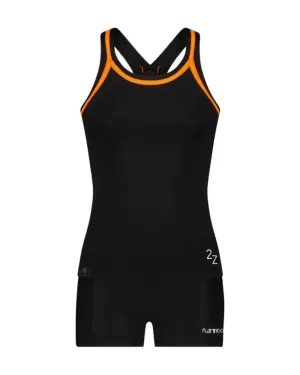 Flamingo Black Orange Trim 2 Piece Teen's Bathing Suit Tank with Shorts