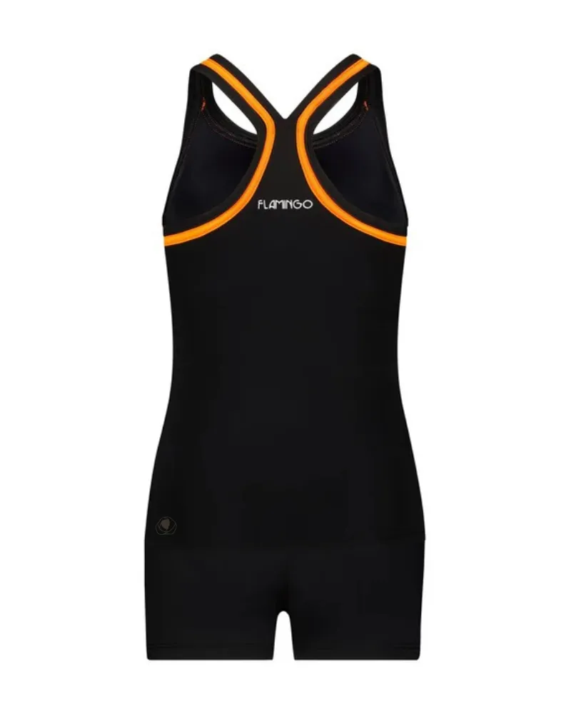 Flamingo Black Orange Trim 2 Piece Teen's Bathing Suit Tank with Shorts
