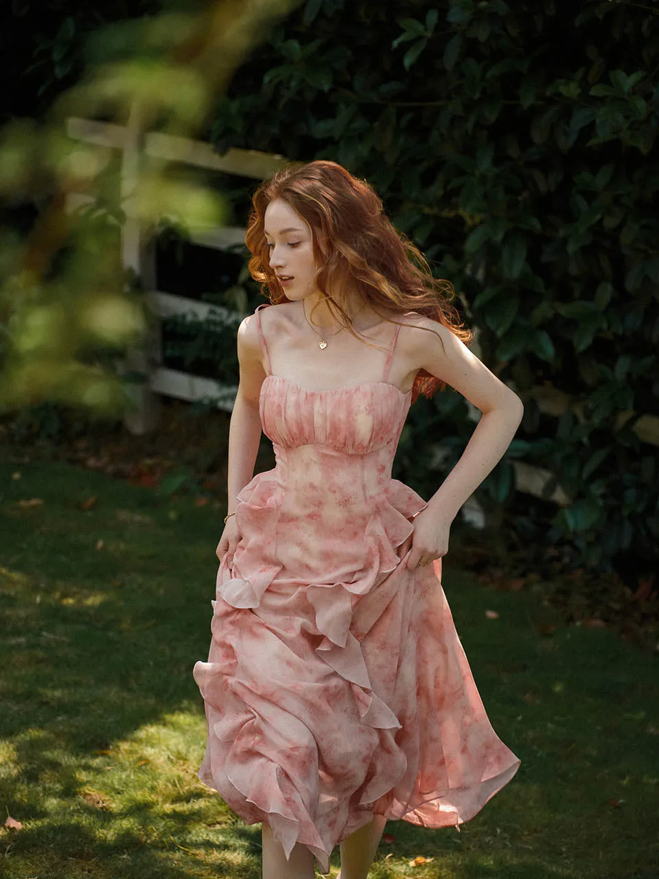 Flamingo ruffle long dress
