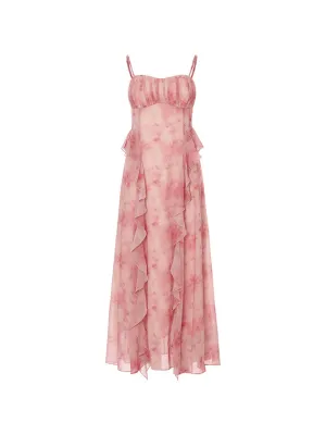 Flamingo ruffle long dress