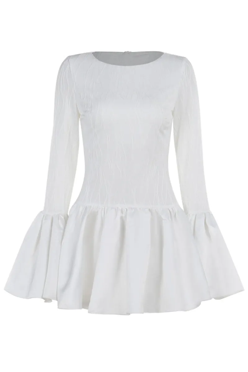 Flare Sleeve Ruffle Hem Mini Dress