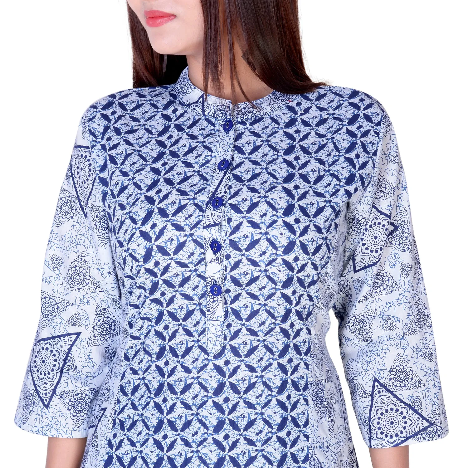 Floor Length Cotton Flared Kurti Blue Flower