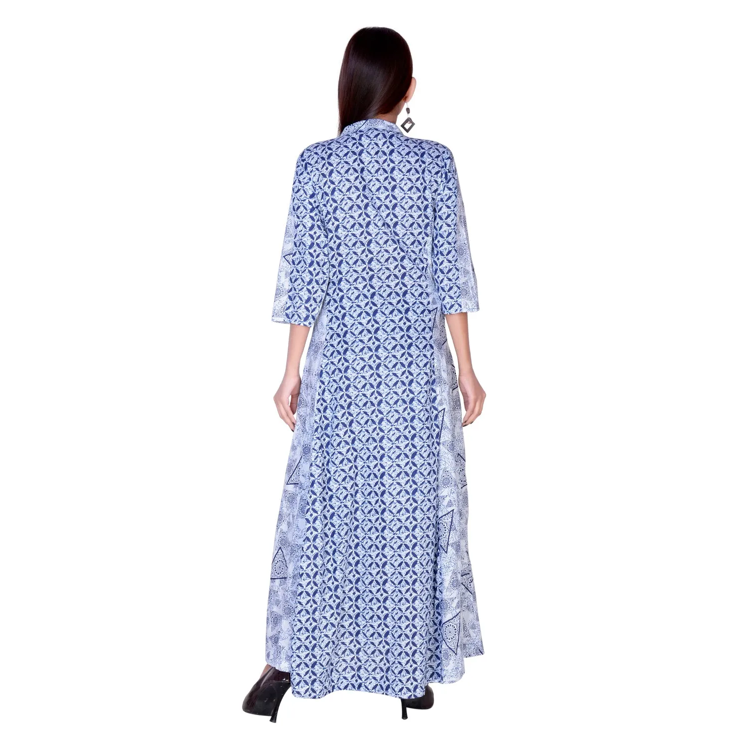 Floor Length Cotton Flared Kurti Blue Flower