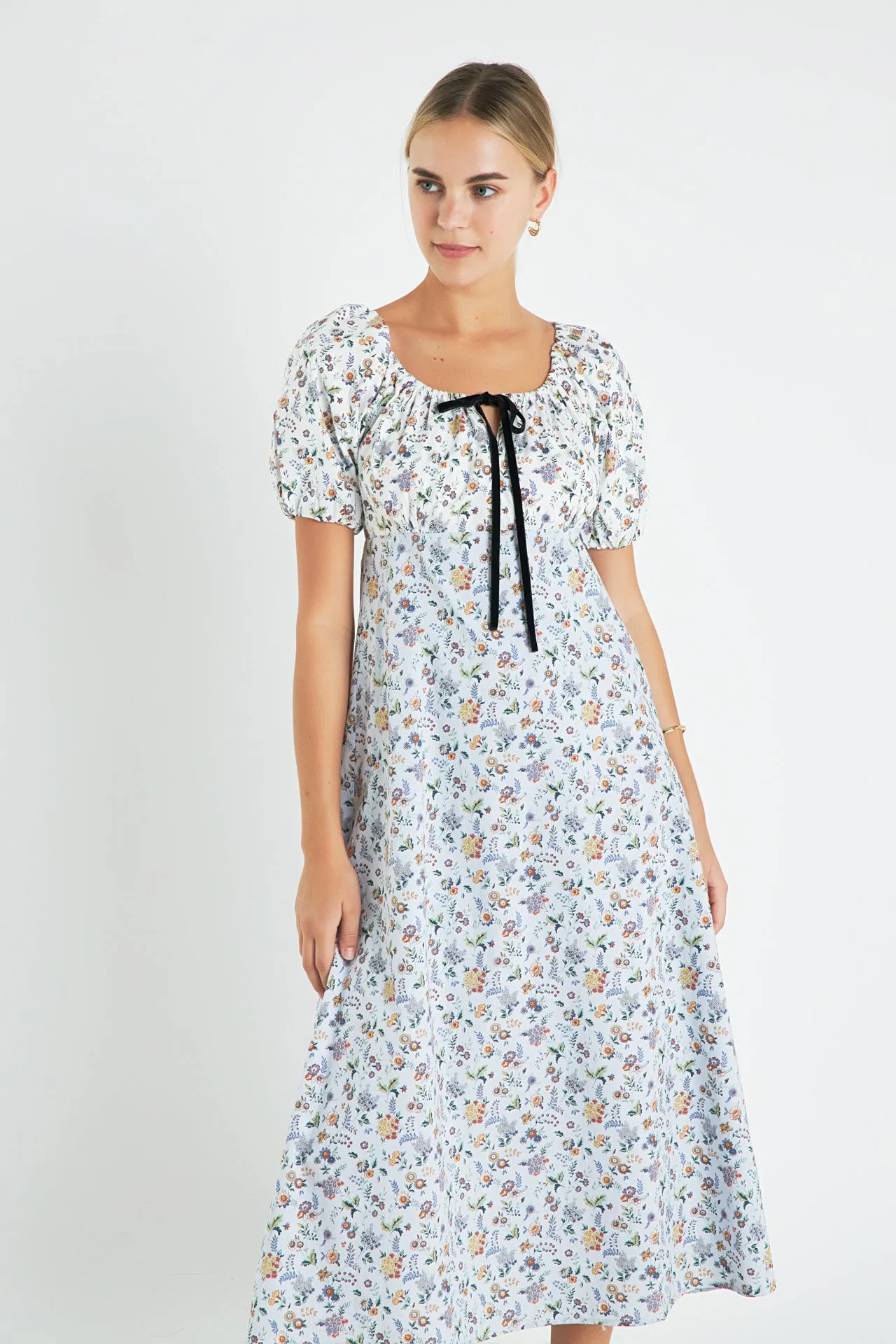 Floral Print Puff Sleeve Maxi Dress