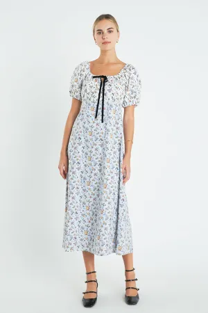 Floral Print Puff Sleeve Maxi Dress