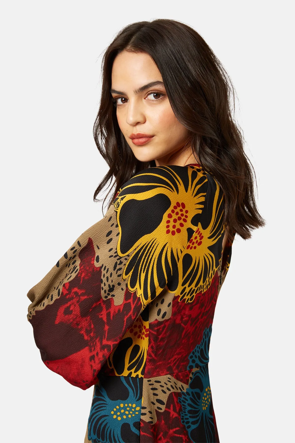 Flower Dress - Red/ Taupe