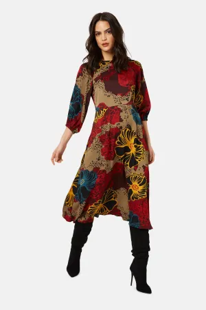 Flower Dress - Red/ Taupe